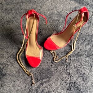 Fashion Nova Red and Gold Strappy Heels